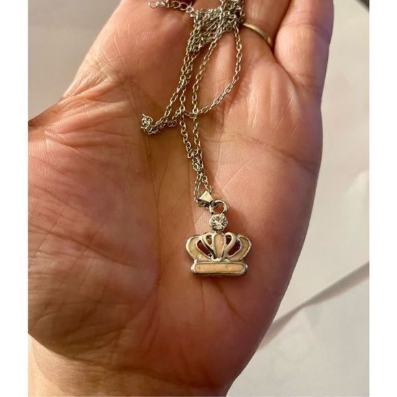 PINK OPAL WHITE SAPPHIRE ON SILVER CROWN NECKLACE - Picture 6 of 7